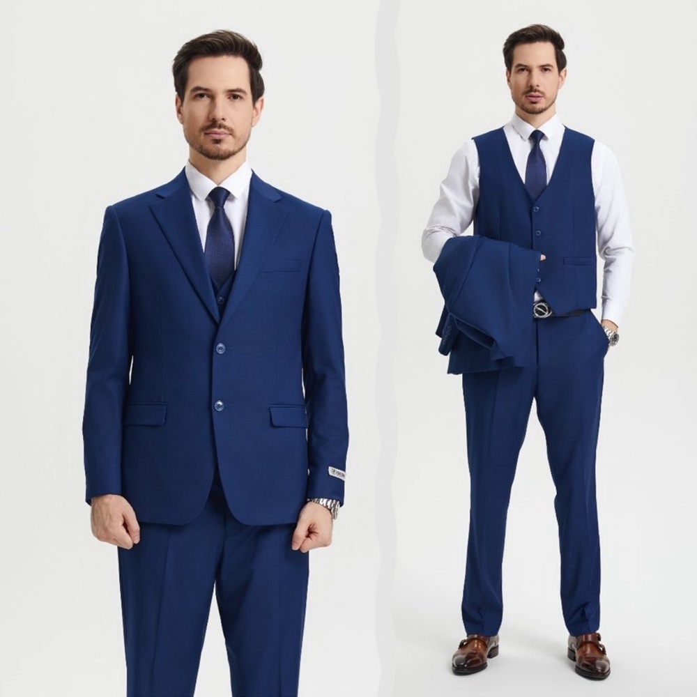 Stacy Adams Solid 3pc Men's Suit, Indigo Size 60R